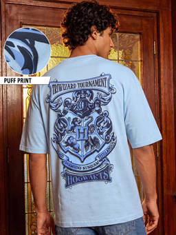 Bewakoof - Harry Potter Men Blue Triwiz Graphic Printed Oversized T-shirt
