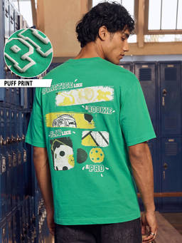 Bewakoof - Men Green Minions Graphic Printed Oversized T-shirt