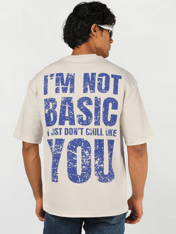 Bewakoof - Men Beige Basic Typography Oversized T-shirt