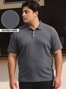 Bewakoof - Men Dark Grey Textured Plus Size Polo T-shirt