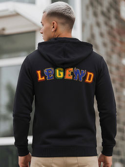 Bewakoof - Men Jet Black Legend Typography Hoodie