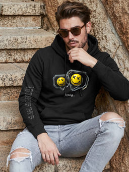 Bewakoof - S.W.Smiley Men Black Typing Graphic Printed Hoodie