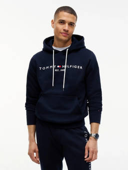 Tommy Hilfiger - Navy Blue Embroidered Logo Regular Fit Cotton Hoodie