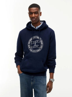 Tommy Hilfiger - Navy Blue Printed Regular Fit Cotton Hoodie