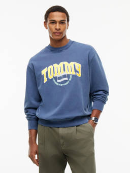 Tommy Hilfiger - Blue Embroidered Logo Relaxed Fit Cotton Sweatshirt