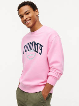Tommy Hilfiger - Pink Embroidered Logo Relaxed Fit Cotton Sweatshirt