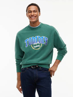 Tommy Hilfiger - Green Embroidered Logo Relaxed Fit Cotton Sweatshirt
