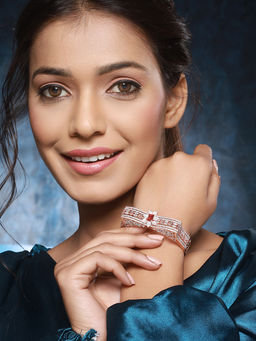 Saraf RS Jewellery - Rose Gold Toned Red AD Studded Designer Kada Bracelet