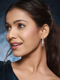 Saraf RS Jewellery - Rose Gold Plated Zircon Studded Minimal Hoop Earrings