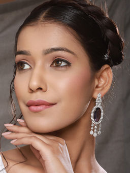 Saraf RS Jewellery - Rhodium Purple Amethyst Cubic Zirconia Luxe Dangler designer Earring