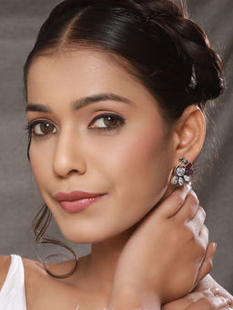 Saraf RS Jewellery - Silver Toned Crystal Studded Bird Shaped Minimal dailywear Earrings