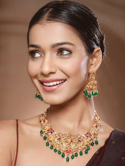 Saraf RS Jewellery - Gold Plated Jadau Divine Radha Krishna Temple Necklace Jewellery Set