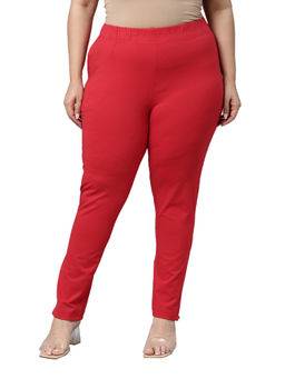 Go Colors - Women Solid Red Cotton Mid Rise Kurti Pants