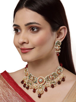 Dugran By Dugristyle - Red & White Kundan Dangler Earrings