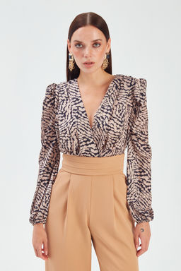 Sateen - Beige & Black Printed Pattern Top