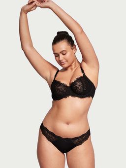 Victoria's Secret - Black Dream Angels Floral Lace-Trim Cheeking Panty