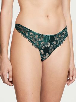 Victoria's Secret - Green Very Sexy Satin Ziggy Glam Floral Embroidery Thong Panty