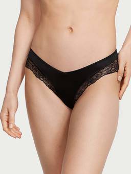 Victoria's Secret - Black Very Sexy Rose Lace-Trim High-Leg Cheeky Panty (M)