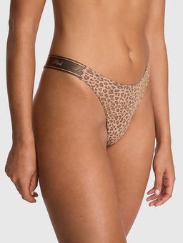 Victoria's Secret - Brown Logo Cotton Shine High-Leg Thong Panty