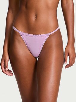 Victoria's Secret - Purple Lace-Trim Cotton V-String Panty