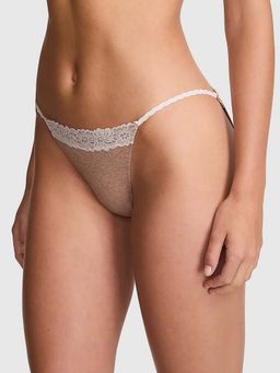 Victoria's Secret - Beige Cotton Lace-Trim String Bikini Panty