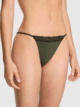 Victoria's Secret - Green Cotton Lace-Trim String Bikini Panty