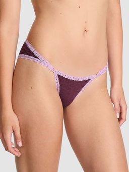 Victoria's Secret - Burgundy Cotton Lace-Trim Low-Rise Cheeky Panty