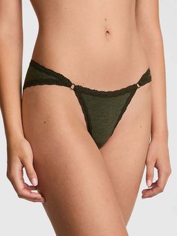 Victoria's Secret - Green Cotton Lace-Trim Low-Rise Cheeky Panty