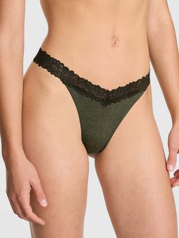Victoria's Secret - Green Cotton Lace-Trim Thong Panty