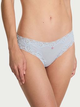 Victoria's Secret - Blue The Lacie Cotton Shadow Stripe Lace-Waist Bikini Panty