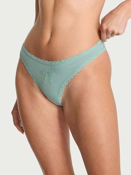 Victoria's Secret - Green The Lacie Cotton Lace Bow Thong Panty (S)