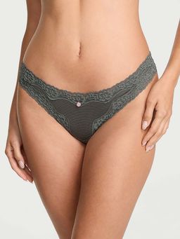 Victoria's Secret - Green The Lacie Cotton Shadow Stripe Lace-Waist Thong Panty