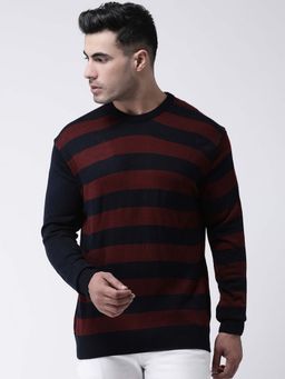 Club York - Men Acrylic Maroon Striped Pullover Sweater