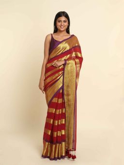 Suta - Red Stripes Cotton Blend Saree