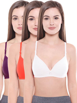 Bodycare - Lightly Padded Bra In Coral-Dark Purple-White Color (Pack of 3)