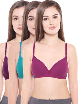 Bodycare - Lightly Padded Bra In Dark Purple-Firozi-Wine Color (Pack of 3)