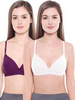 Bodycare - Lightly Padded Bra In Dark Purple-White Color (Pack of 2)