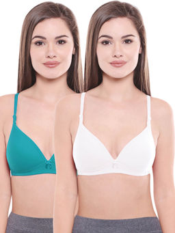 Bodycare - Lightly Padded Bra In Firozi-White Color (Pack of 2)