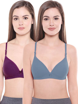Bodycare - Lightly Padded Bra In Grey-Dark Purple Color (Pack of 2)