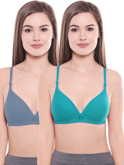 Bodycare - Lightly Padded Bra In Grey-Firozi Color (Pack of 2)