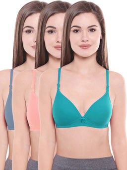 Bodycare - Lightly Padded Bra In Grey-Pink-Firozi Color (Pack of 3)