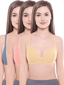 Bodycare - Lightly Padded Bra In Grey-Pink-Skin Color (Pack of 3)