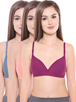 Bodycare - Lightly Padded Bra In Grey-Pink-Wine Color (Pack of 3)