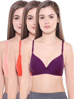 Bodycare - Lightly Padded Bra In Pink-Coral-Dark Purple Color (Pack of 3)