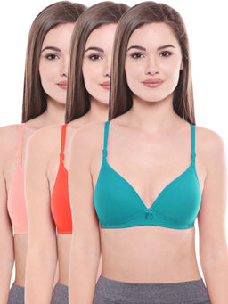 Bodycare - Lightly Padded Bra In Pink-Coral-Firozi Color (Pack of 3)