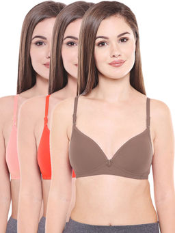 Bodycare - Lightly Padded Bra In Pink-Coral-Skin Color (Pack of 3)