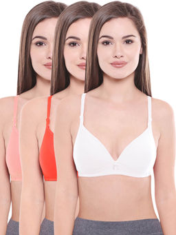 Bodycare - Lightly Padded Bra In Pink-Coral-White Color (Pack of 3)