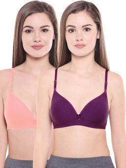 Bodycare - Lightly Padded Bra In Pink-Dark Purple Color (Pack of 2)