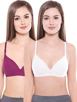 Bodycare - Lightly Padded Bra In Wine-White Color (Pack of 2)