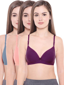 Bodycare - Lightly Padded Bra In Grey-Pink-Dark Purple Color (Pack of 3)